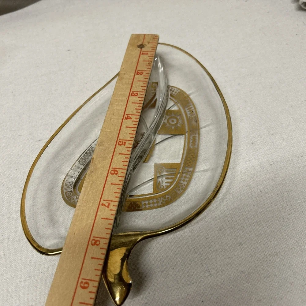 Vintage Georges Briard Glass Leaf Tray Gilded Gold‎ Accent Greek Candy Nut Dish